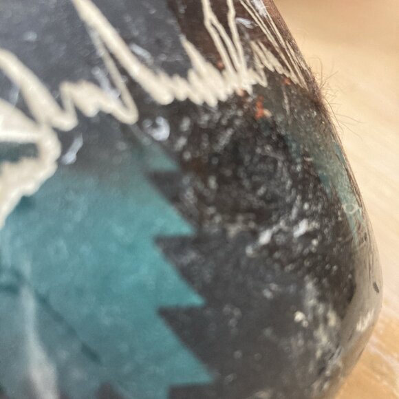 NAVAJO Carved Elk Vase Southwestern Signed Decoupage Hand Painted Pottery - Picture 13 of 16